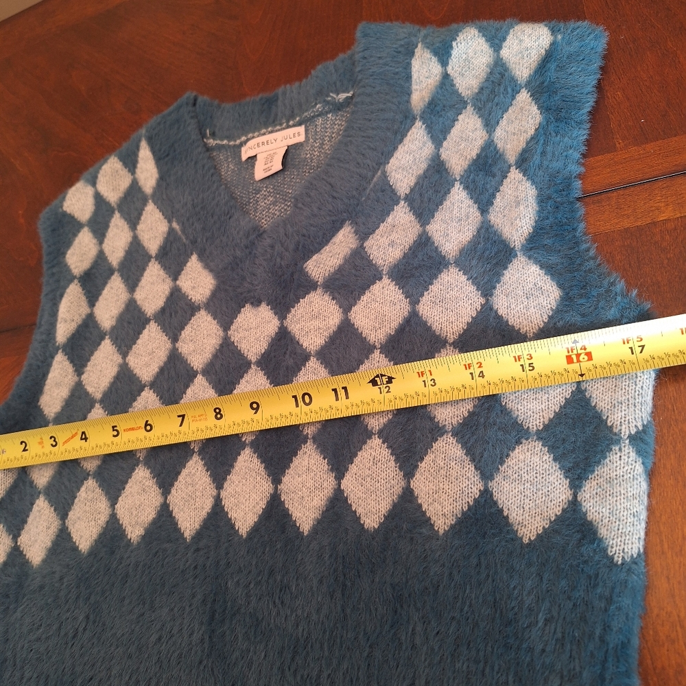 Sincerely Jules argyle preppy fuzzy sweater vest xs small med - Picture 13 of 16